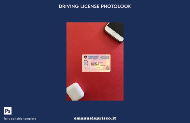 modello frontale photolook per patente di guida kosovara in stile verificato